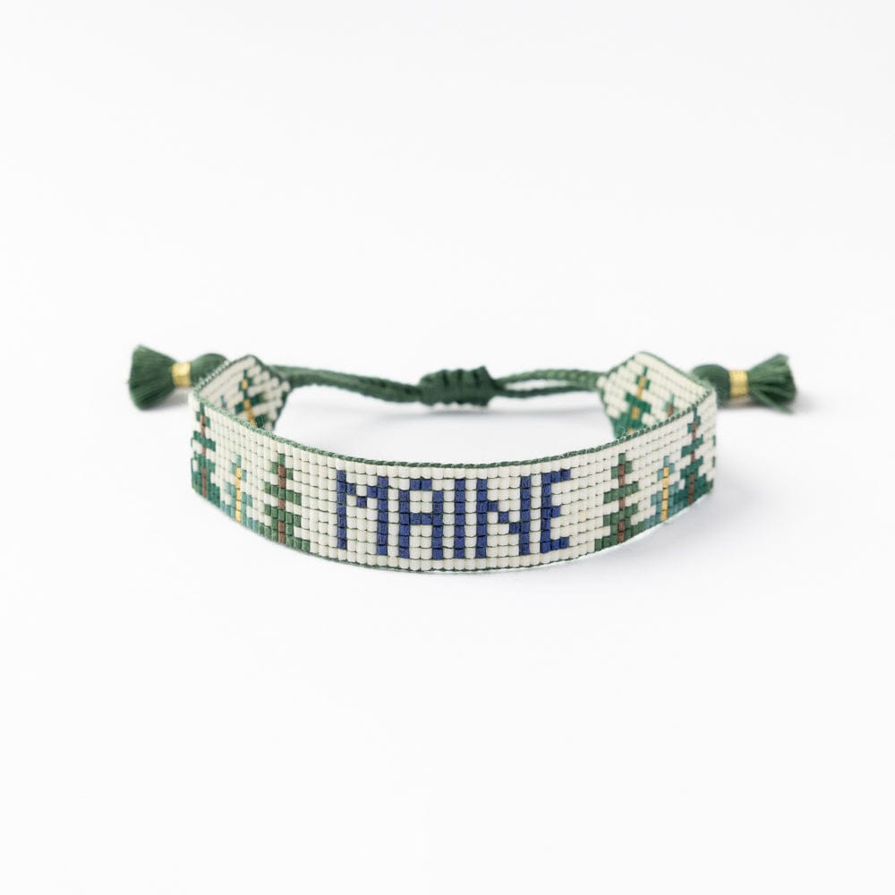 Gabby "Maine" With Trees Adjustable Beaded Bracelet Sliding Knot