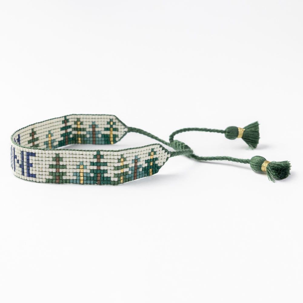 Gabby "Maine" With Trees Adjustable Beaded Bracelet Sliding Knot