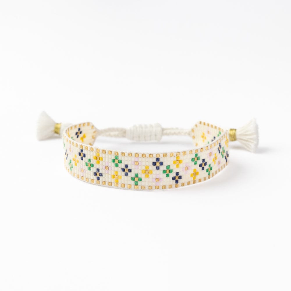 Gabby Mini Floral Adjustable Beaded Bracelet Ivory Sliding Knot