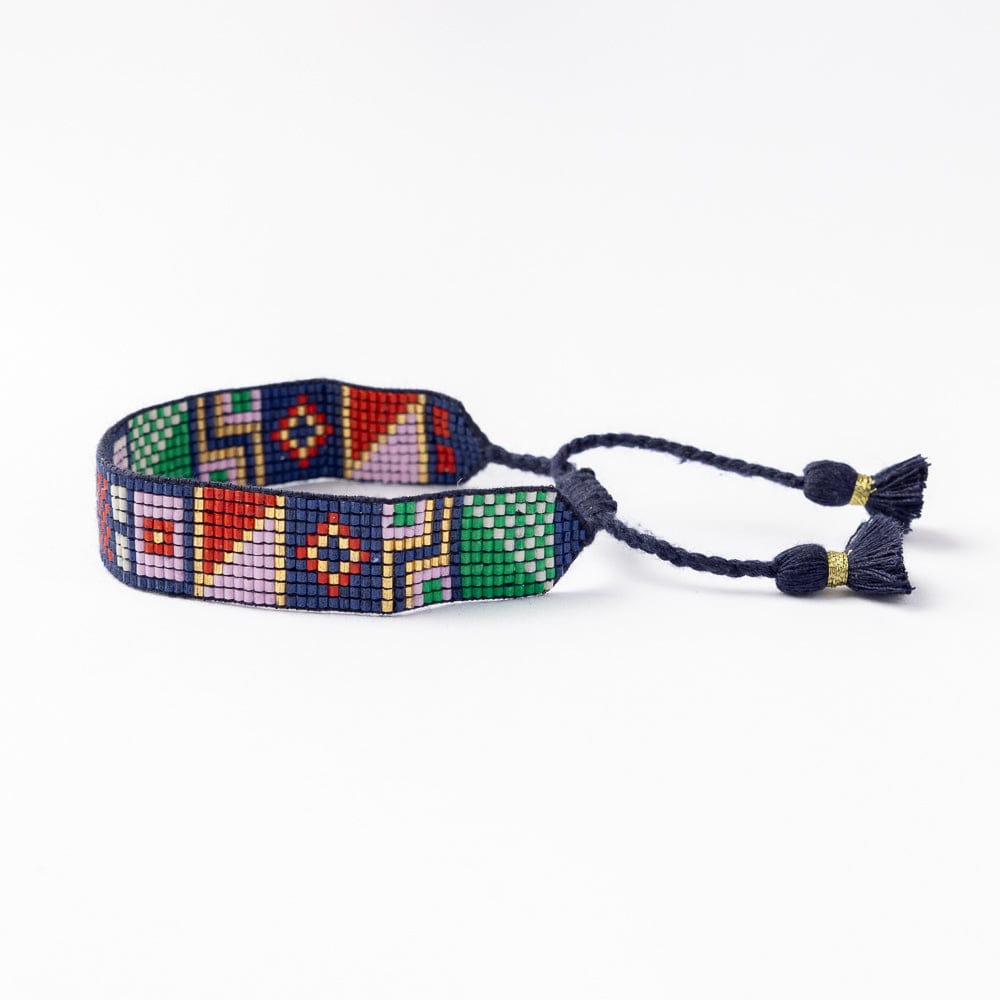 Gabby Nautical Adjustable Beaded Bracelet Navy Sliding Knot