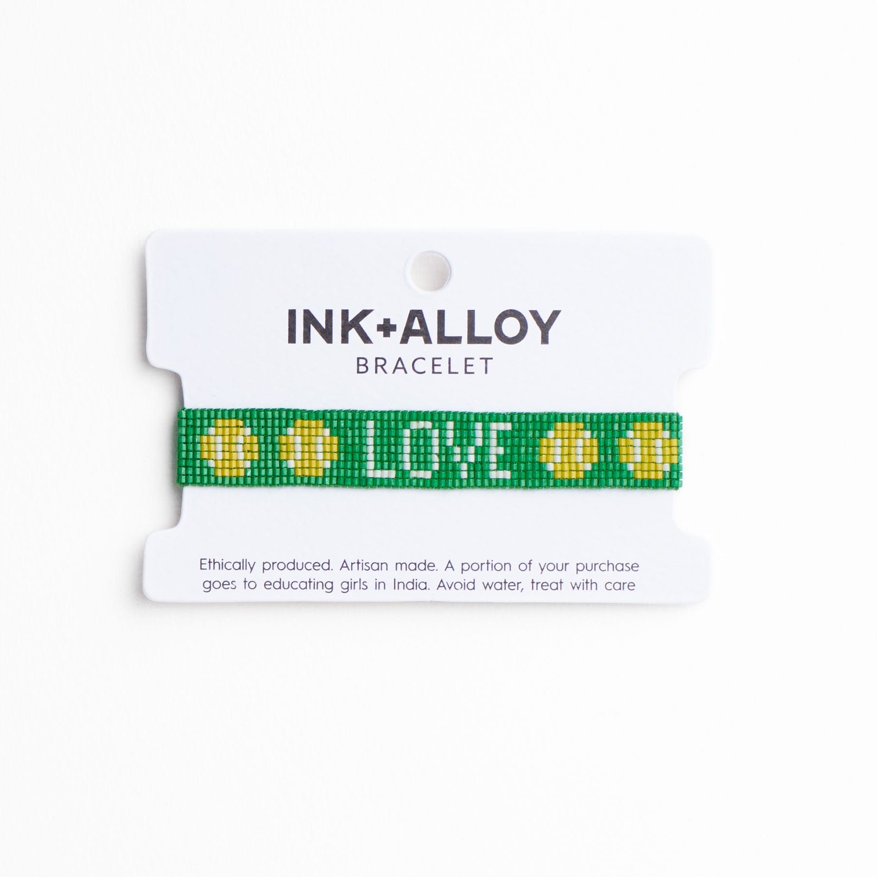 Gabby Tennis "Love" Adjustable Beaded Bracelet Kelly Green Sliding Knot