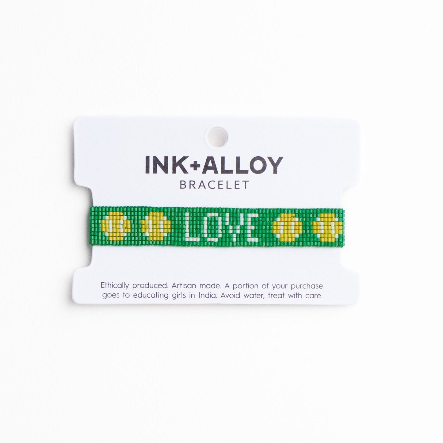 Gabby Tennis "Love" Adjustable Beaded Bracelet Kelly Green Sliding Knot