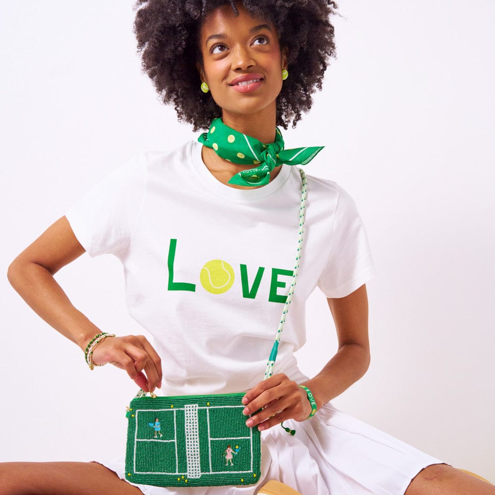 Gabby Tennis "Love" Adjustable Beaded Bracelet Kelly Green Sliding Knot
