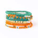 Game Day 11-Strand Bracelet Set Blue, Aqua + Orange Stack
