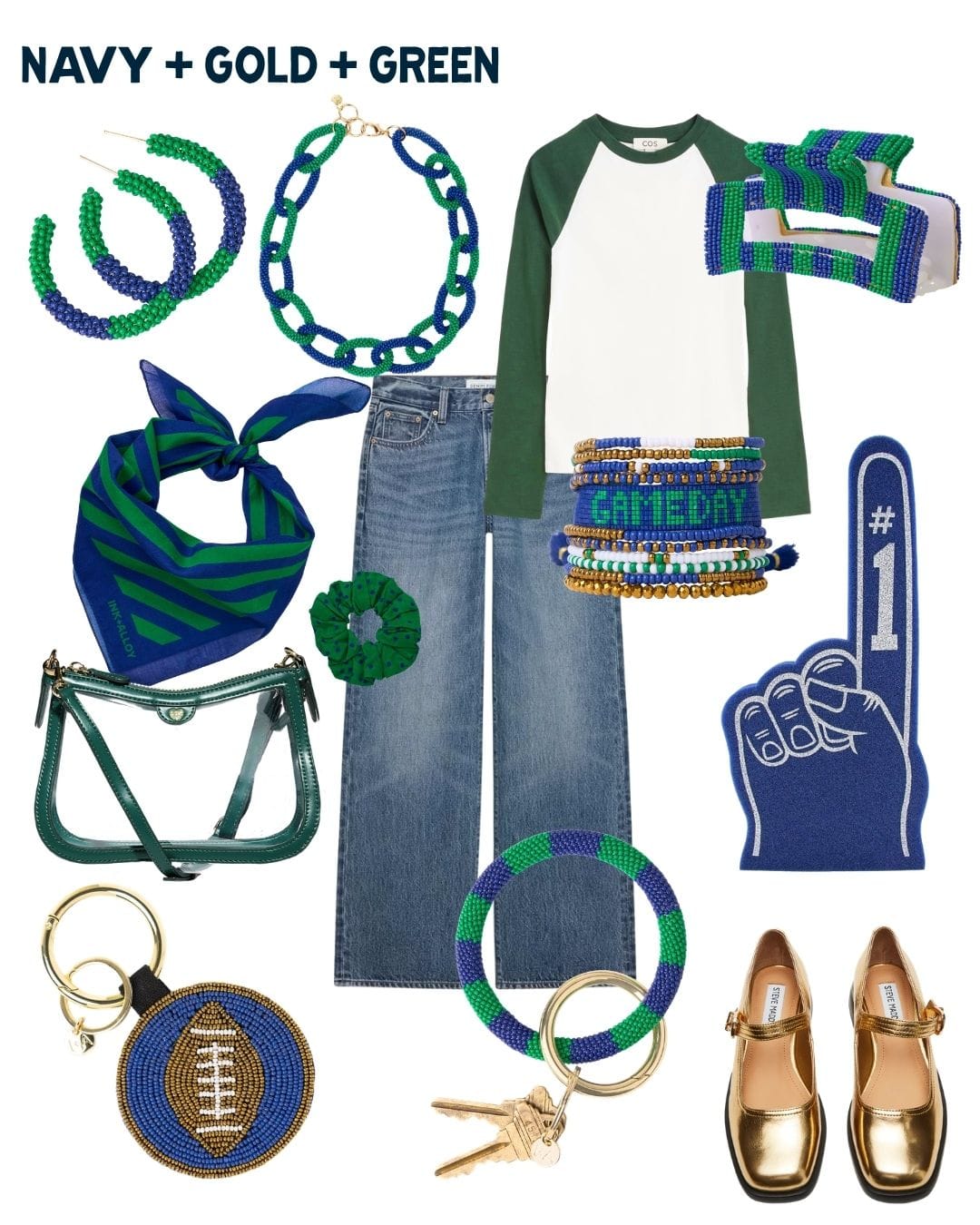 Game Day 11-Strand Bracelet Set Blue, Gold + Green Bracelet