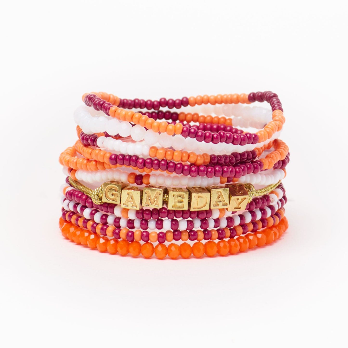 Game Day 11-Strand Bracelet Set Maroon + Orange Stack