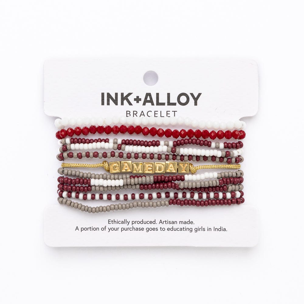 Game Day 11-Strand Bracelet Set Maroon + White Stack