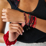 Game Day Adjustable Beaded Bracelet Black + Red Sliding Knot