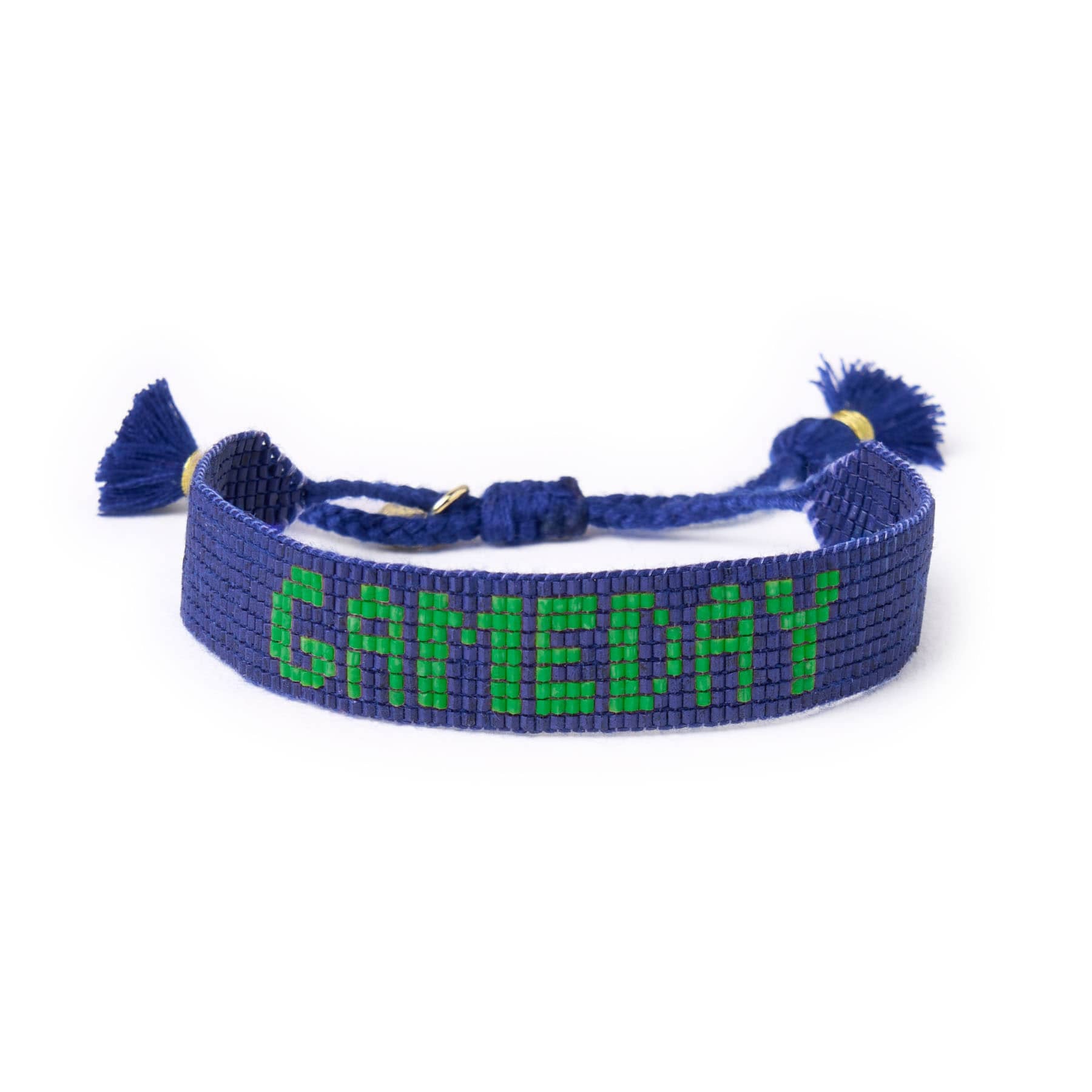 Game Day Adjustable Beaded Bracelet Blue + Green Sliding Knot