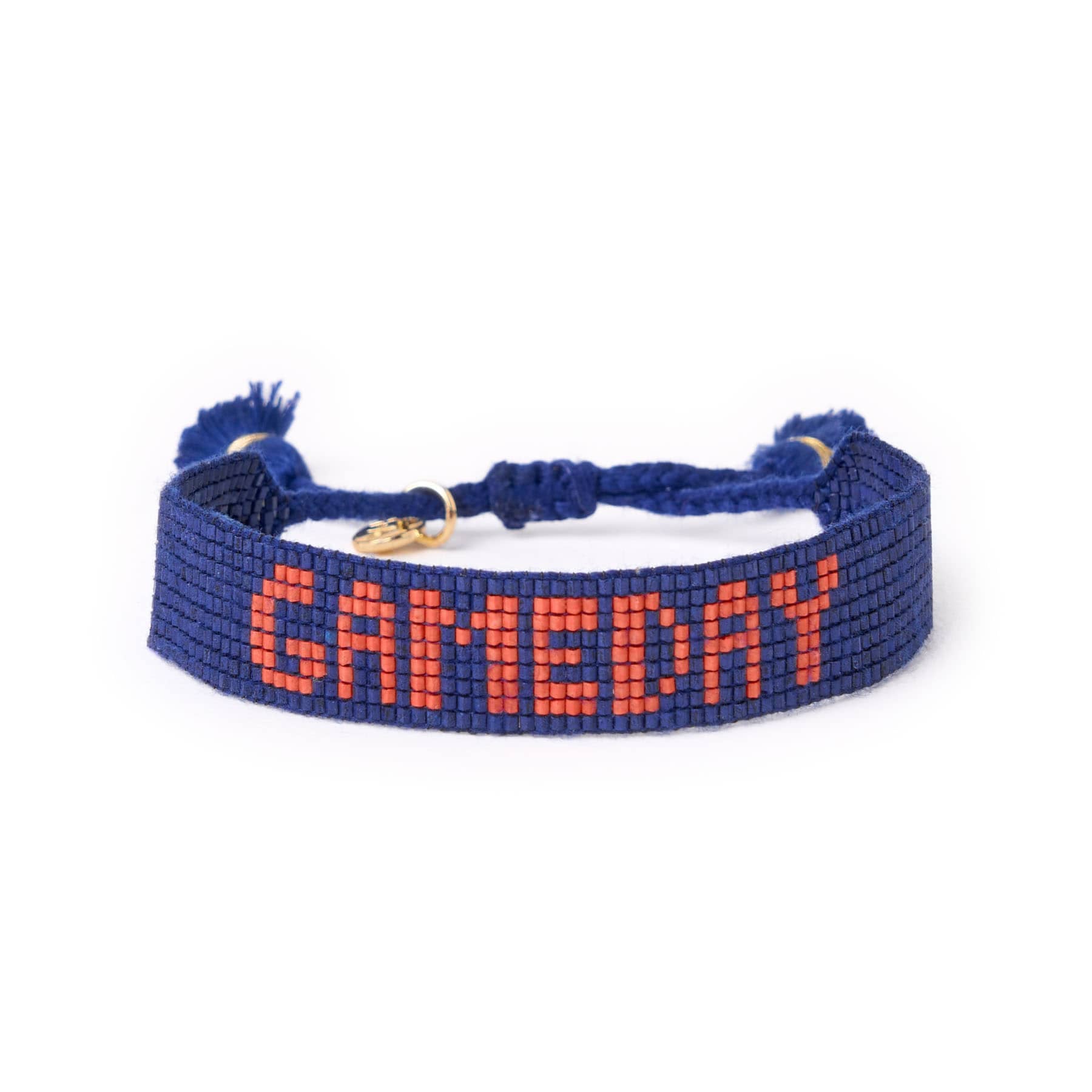 Game Day Adjustable Beaded Bracelet Navy + Orange Sliding Knot