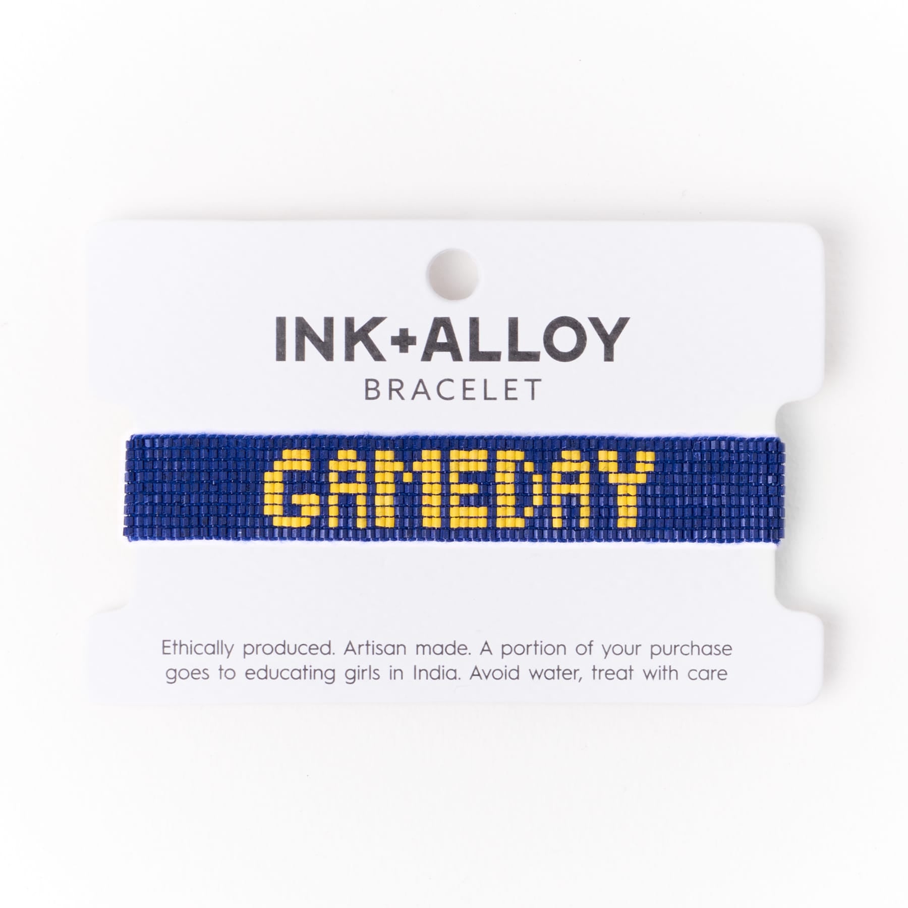Game Day Adjustable Beaded Bracelet Navy + Yellow Sliding Knot