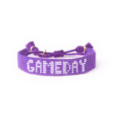 Game Day Adjustable Beaded Bracelet Purple + White Sliding Knot