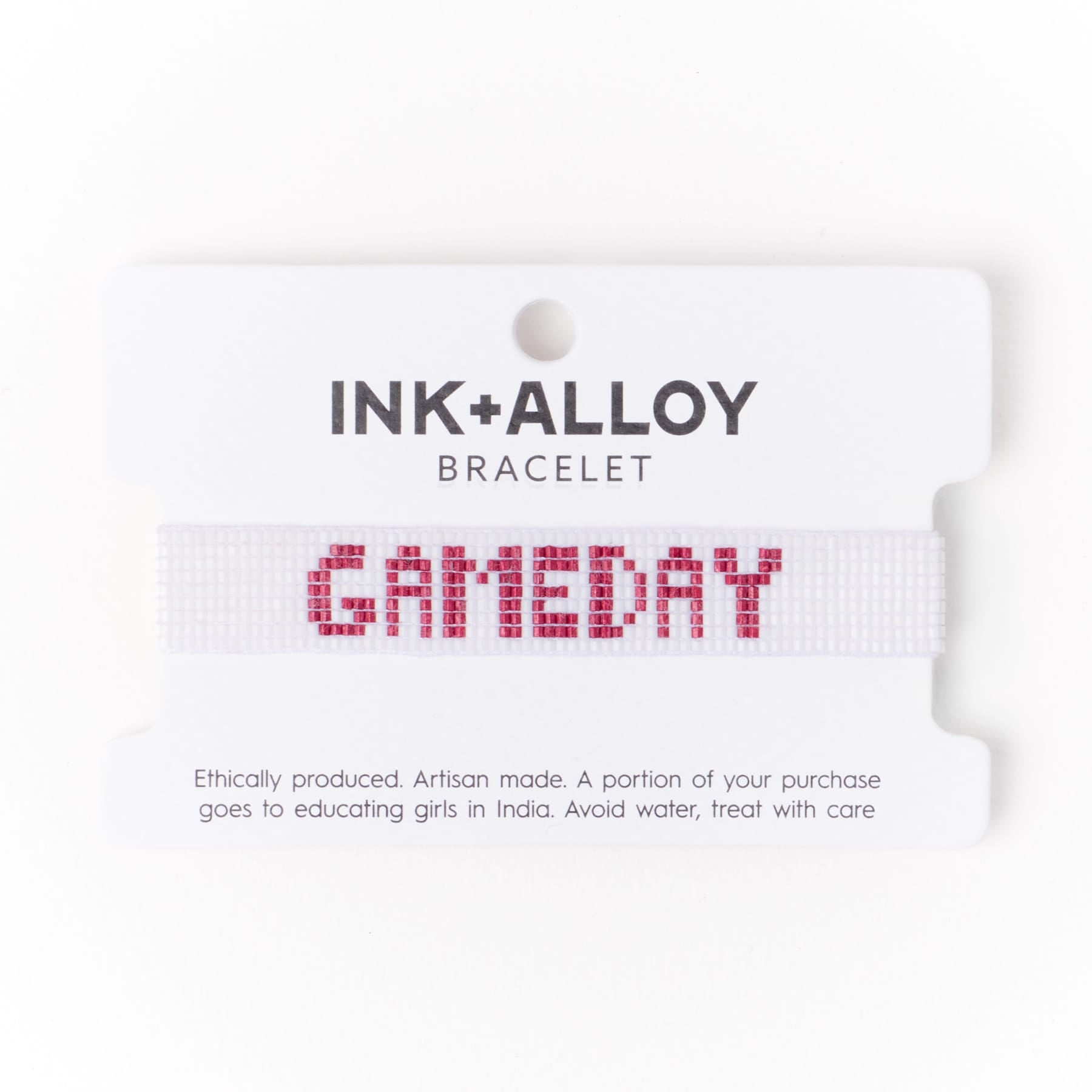 Game Day Adjustable Beaded Bracelet White + Dark Red Sliding Knot