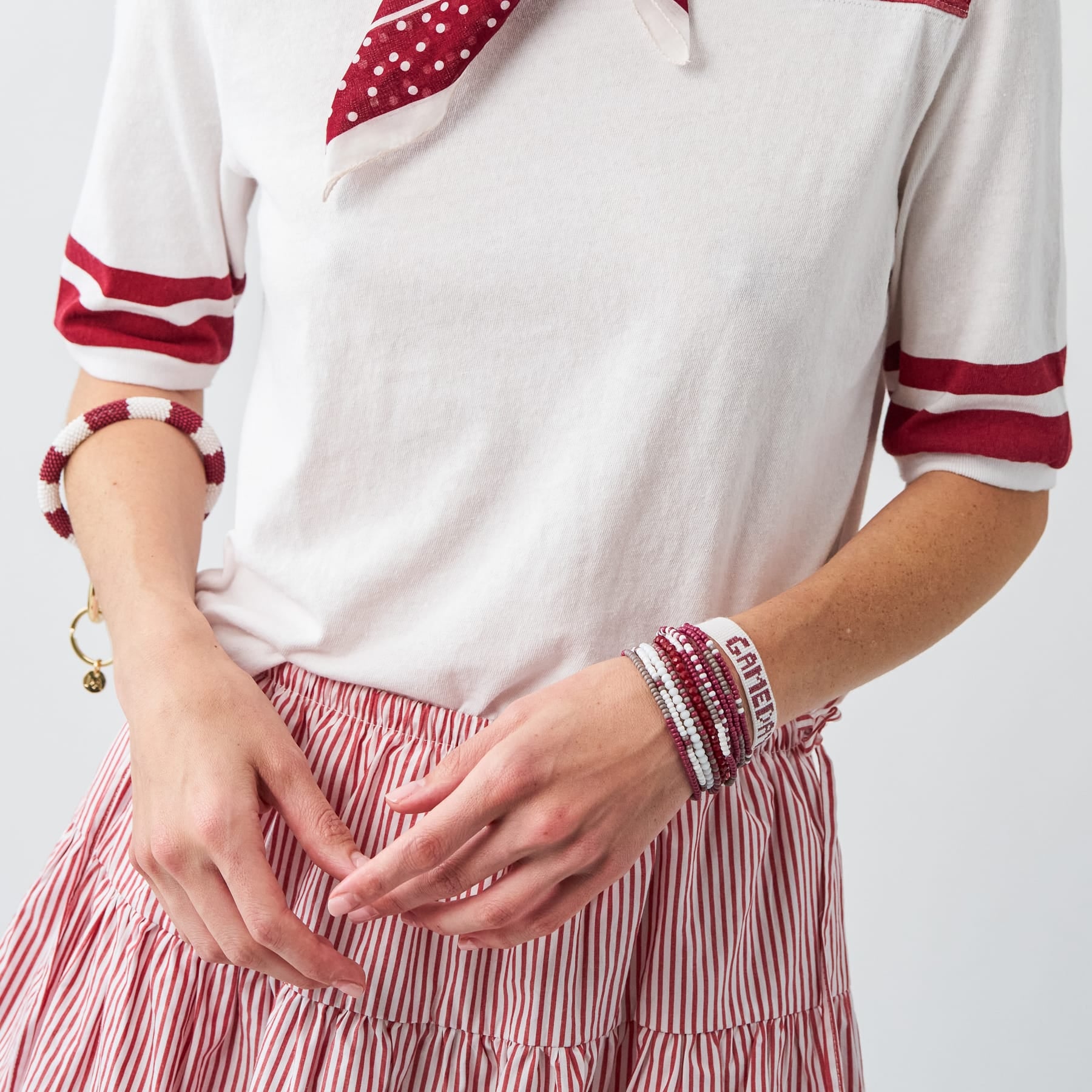 Game Day Adjustable Beaded Bracelet White + Dark Red Sliding Knot