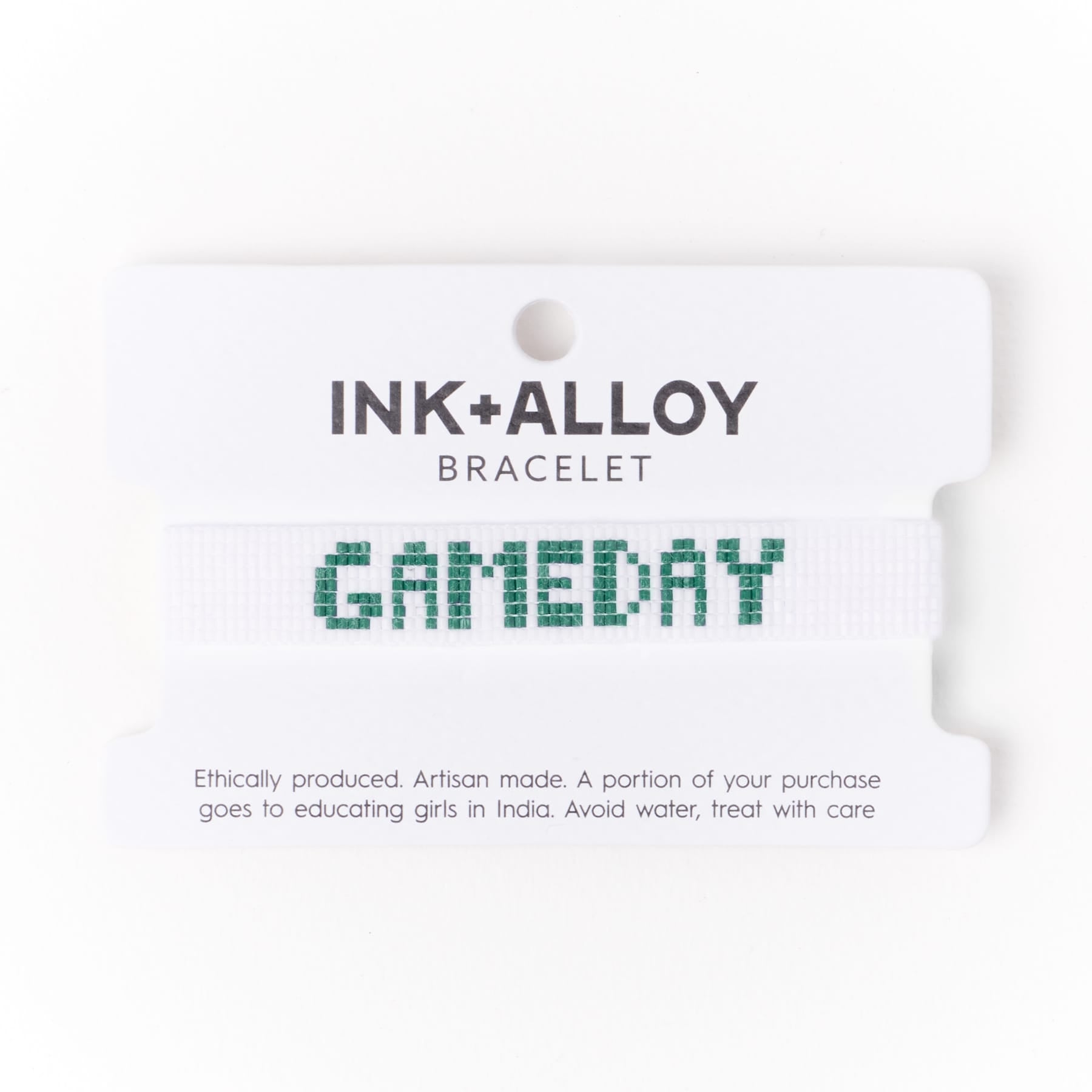 Game Day Adjustable Beaded Bracelet White + Green Sliding Knot