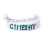 Game Day Adjustable Beaded Bracelet White + Green Sliding Knot