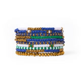 Game Day Beaded 10 Strand Stretch Bracelet Set Blue, Gold, + Green Bracelet