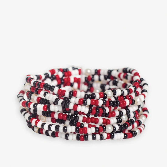 Game Day Beaded 10 Strand Stretch Bracelet Set Dark Red + Black Confetti Stack