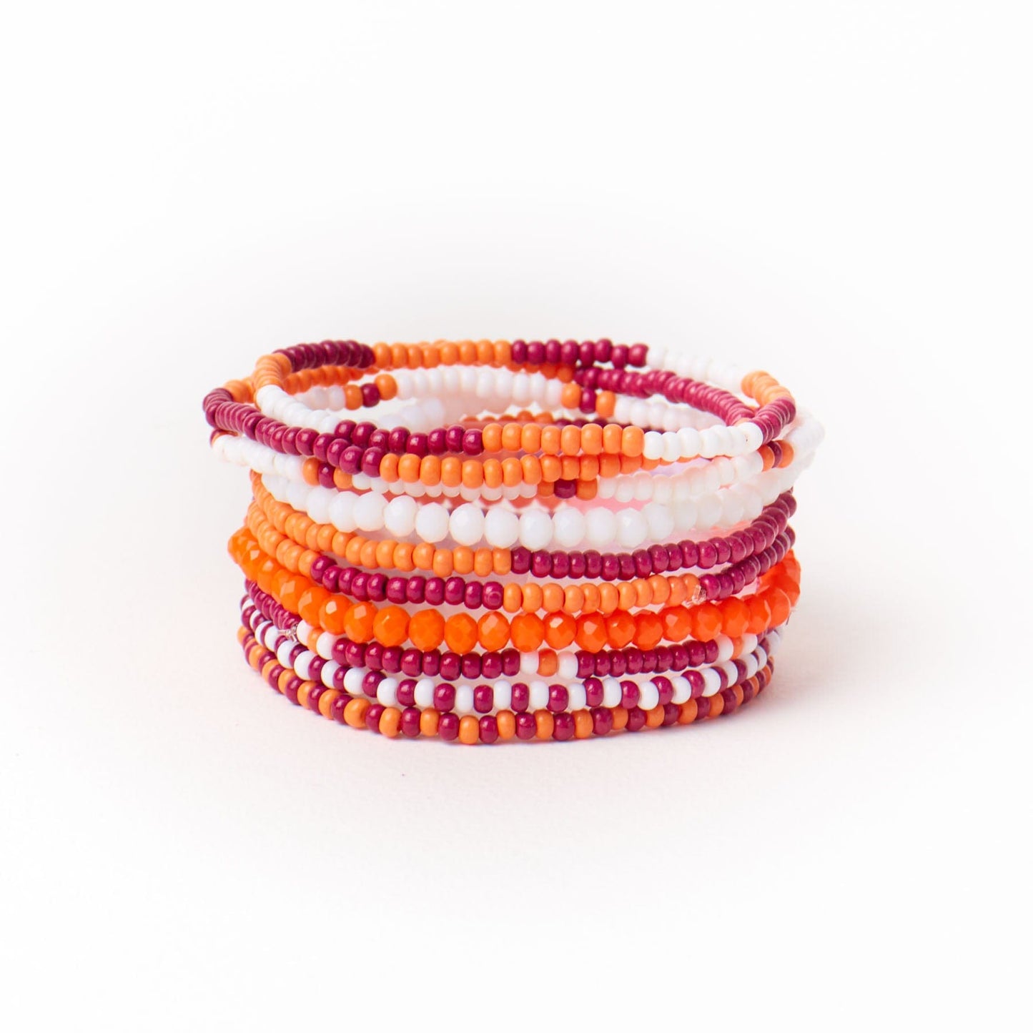 Game Day Beaded 10 Strand Stretch Bracelet Set Maroon + Orange Stack