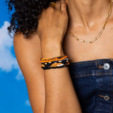 Game Day Beaded 10 Strand Stretch Bracelet Set Orange + Black Stack