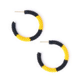 Game Day Beaded Color Block Hoop Earrings Black + Yellow Hoop