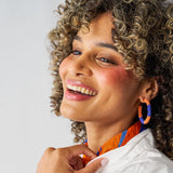 Game Day Beaded Color Block Hoop Earrings Blue + Orange Hoop