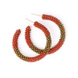 Game Day Beaded Color Block Hoop Earrings Burnt Orange + Gold Hoop