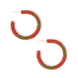 Game Day Beaded Color Block Hoop Earrings Burnt Orange + Gold Hoop