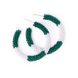 Game Day Beaded Color Block Hoop Earrings Green + White Hoop
