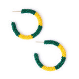 Game Day Beaded Color Block Hoop Earrings Green + Yellow Hoop