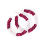 Game Day Beaded Color Block Hoop Earrings Maroon + White Hoop
