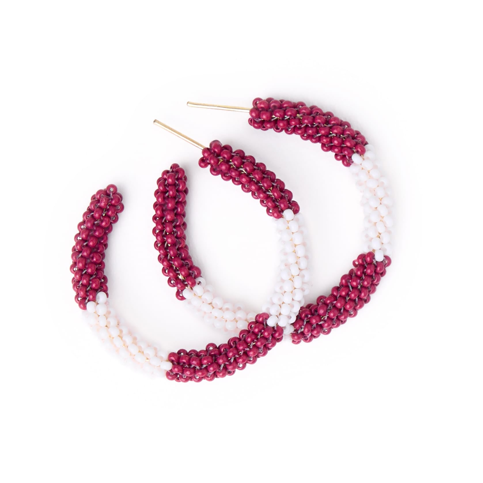 Game Day Beaded Color Block Hoop Earrings Maroon + White Hoop