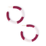Game Day Beaded Color Block Hoop Earrings Maroon + White Hoop