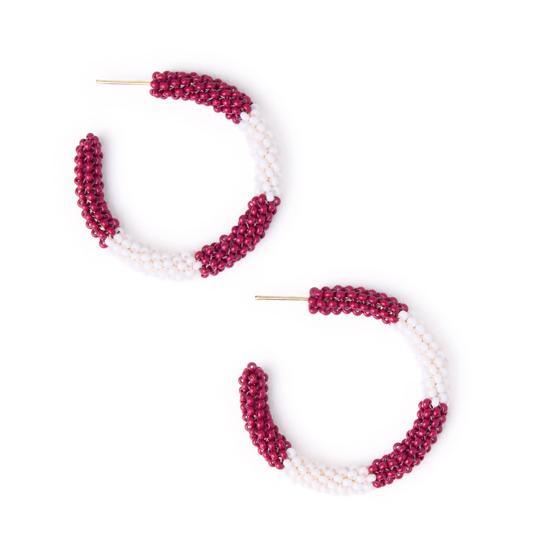 Game Day Beaded Color Block Hoop Earrings Maroon + White Hoop