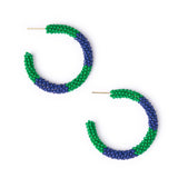 Game Day Beaded Color Block Hoop Earrings Navy + Green Hoop