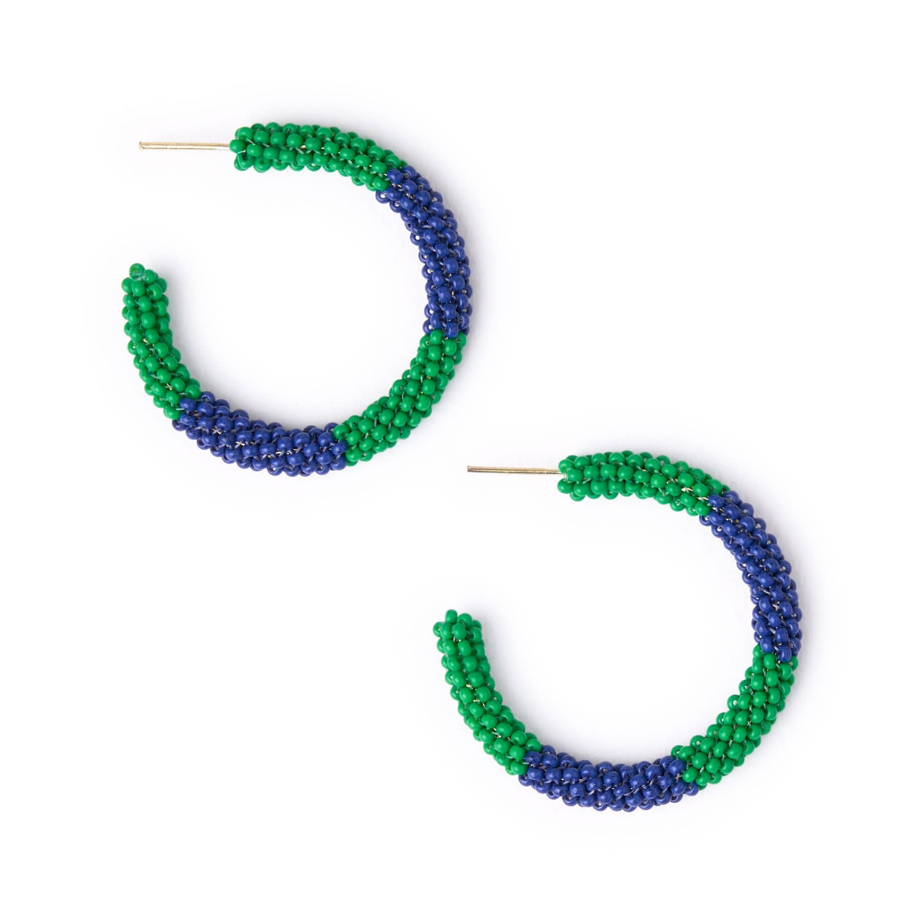 Game Day Beaded Color Block Hoop Earrings Navy + Green Hoop