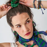 Game Day Beaded Color Block Hoop Earrings Navy + Green Hoop