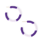 Game Day Beaded Color Block Hoop Earrings Purple + White Hoop