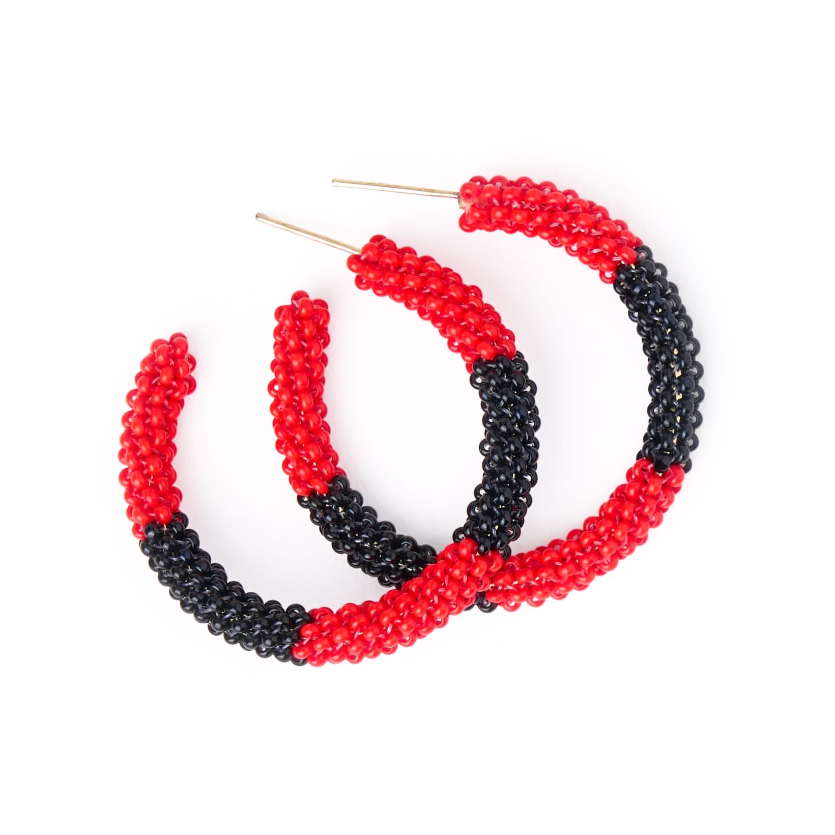 Game Day Beaded Color Block Hoop Earrings Red + Black Hoop