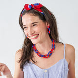 Game Day Beaded Color Block Hoop Earrings Red + Blue Hoop