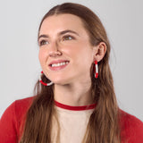 Game Day Beaded Color Block Hoop Earrings Red + White Hoop