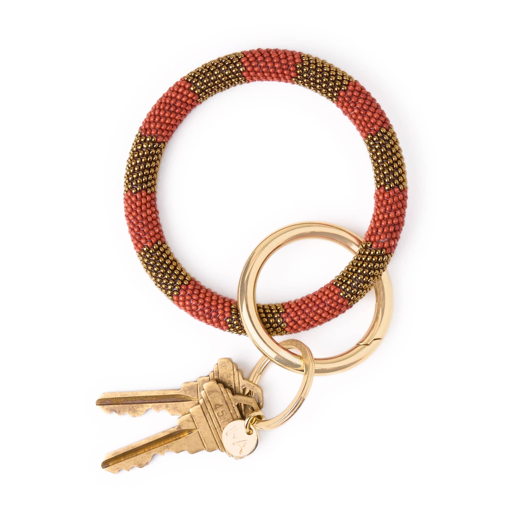 Game Day Beaded Color Block Key Ring Burnt Orange + White Key Ring + Bag Charm