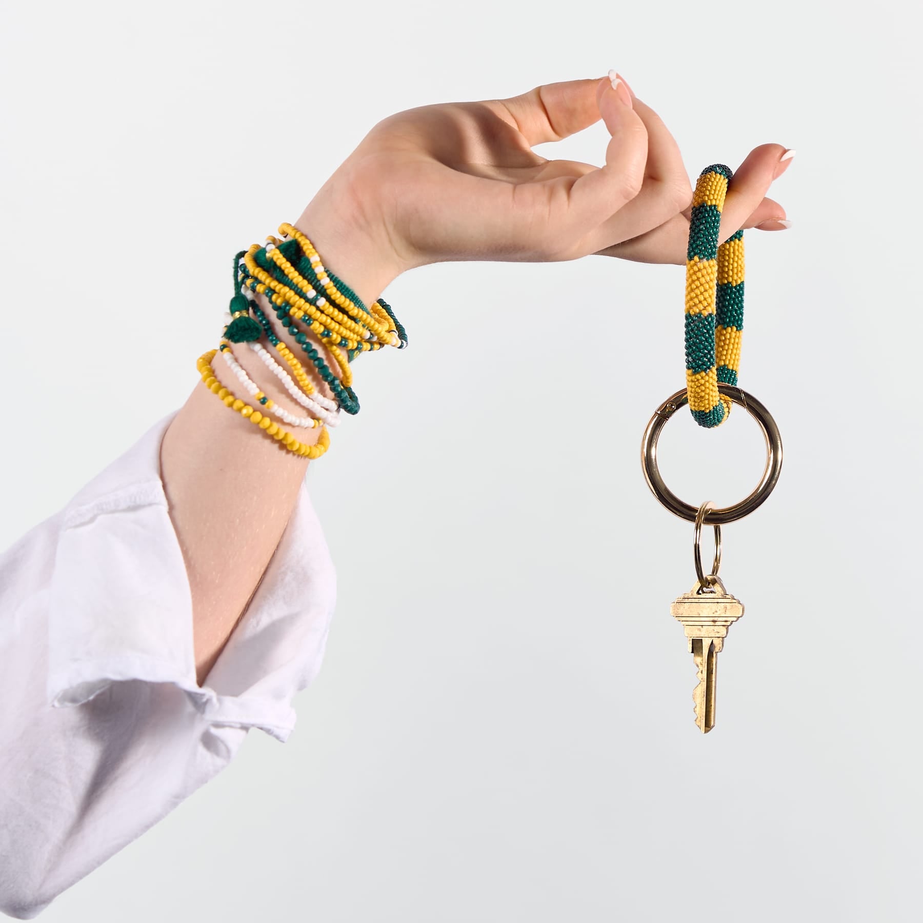 Game Day Beaded Color Block Key Ring Green + Yellow Key Ring + Bag Charm