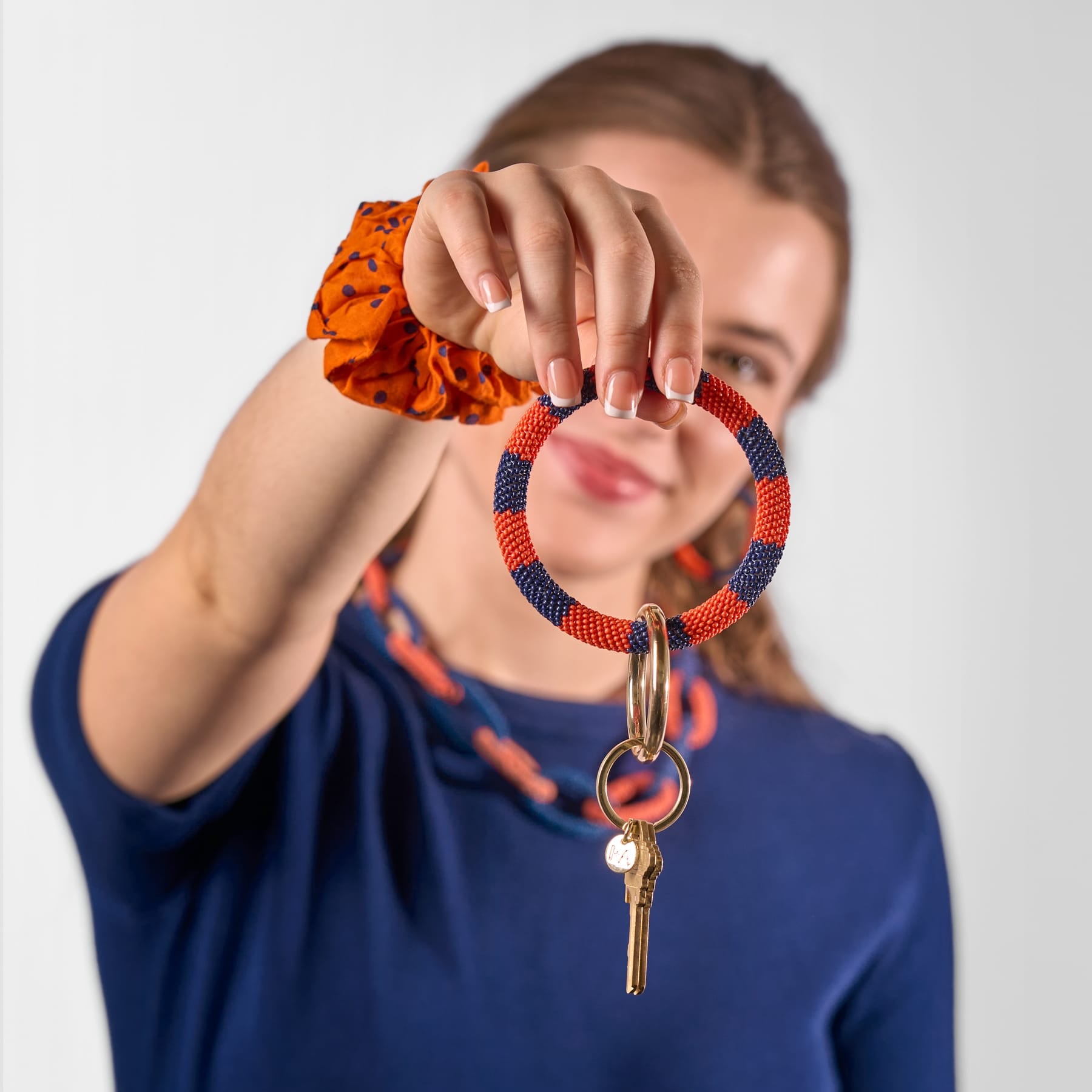 Game Day Beaded Color Block Key Ring Navy + Orange Key Ring + Bag Charm