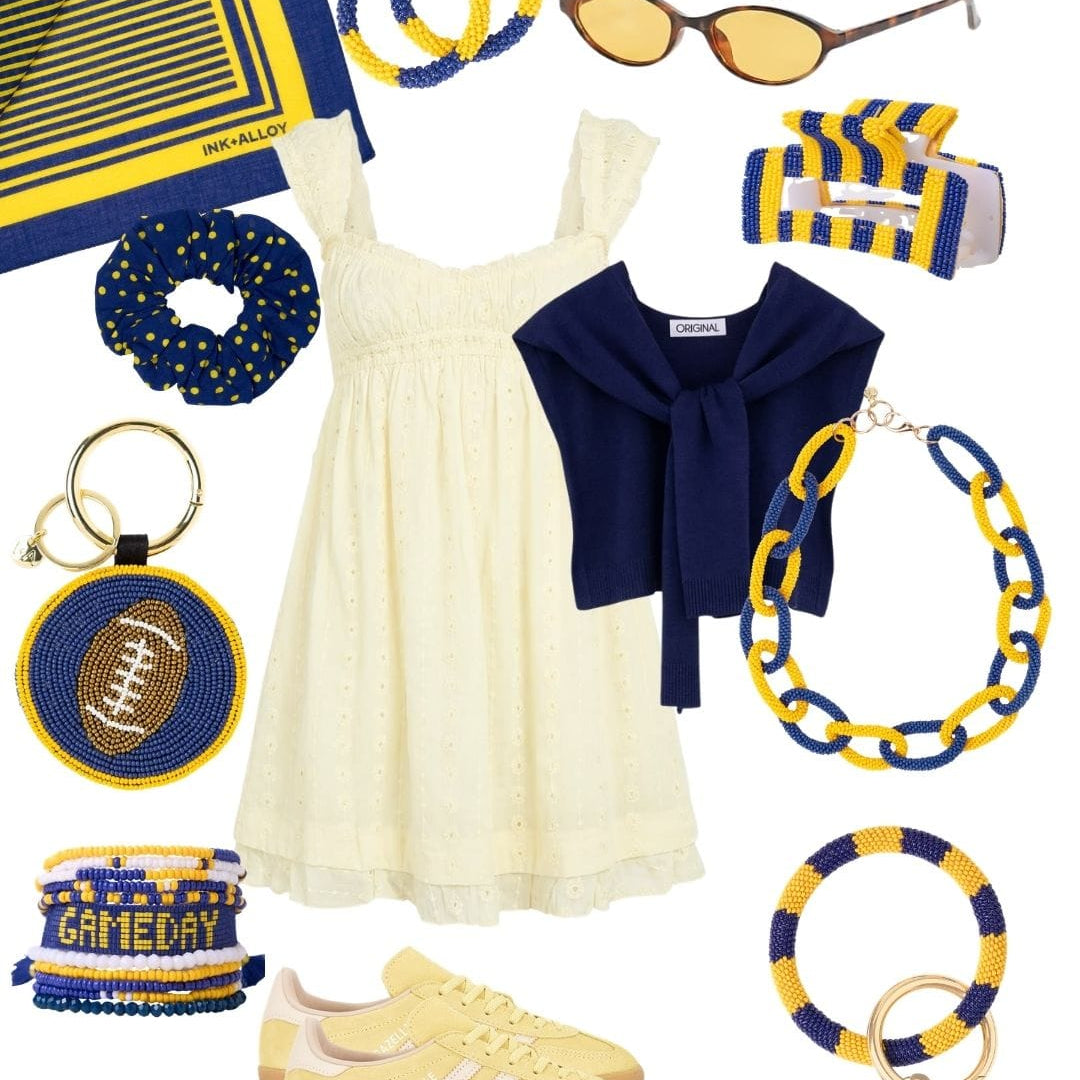 Game Day Beaded Color Block Key Ring Yellow + Navy Key Ring + Bag Charm