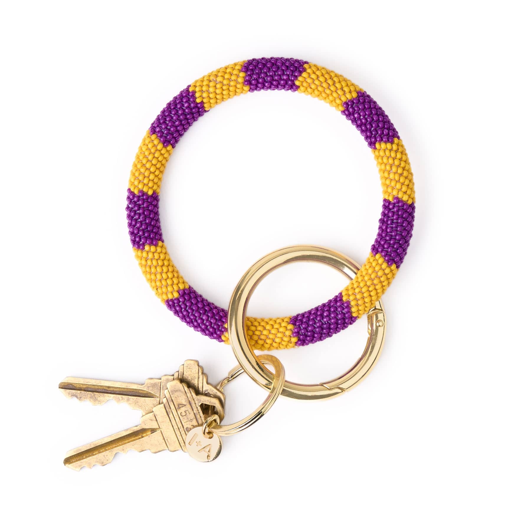 Game Day Beaded Color Block Key Ring Yellow + Purple Key Ring + Bag Charm