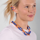 Game Day Chain Link Beaded Necklace Blue + Orange Single Strand
