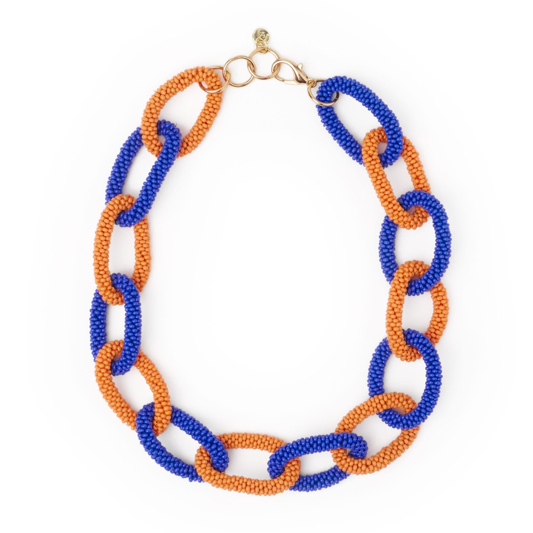 Game Day Chain Link Beaded Necklace Blue + Orange Single Strand