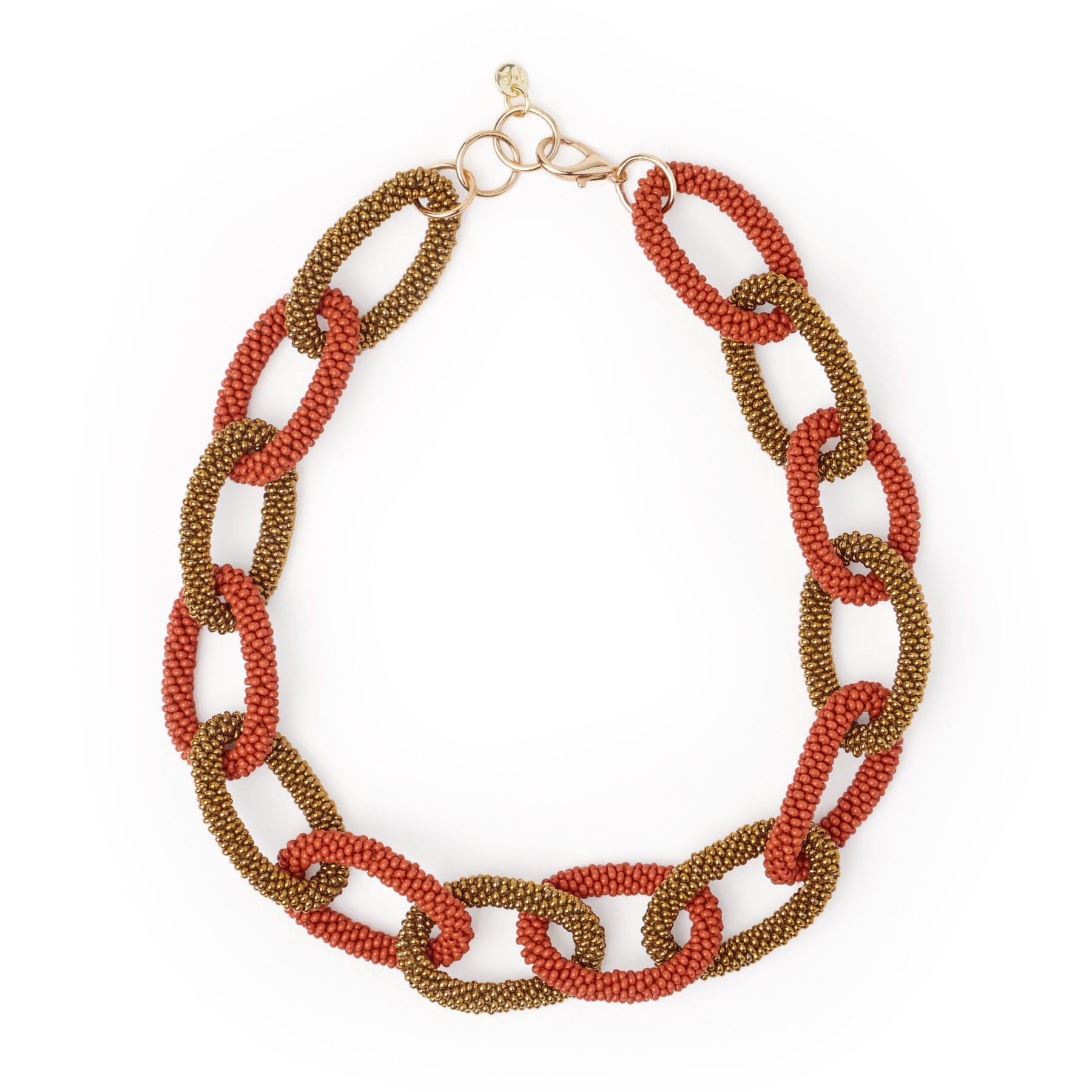 Game Day Chain Link Beaded Necklace Burnt Orange + Gold Single Strand