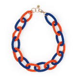 Game Day Chain Link Beaded Necklace Navy + Orange Single Strand